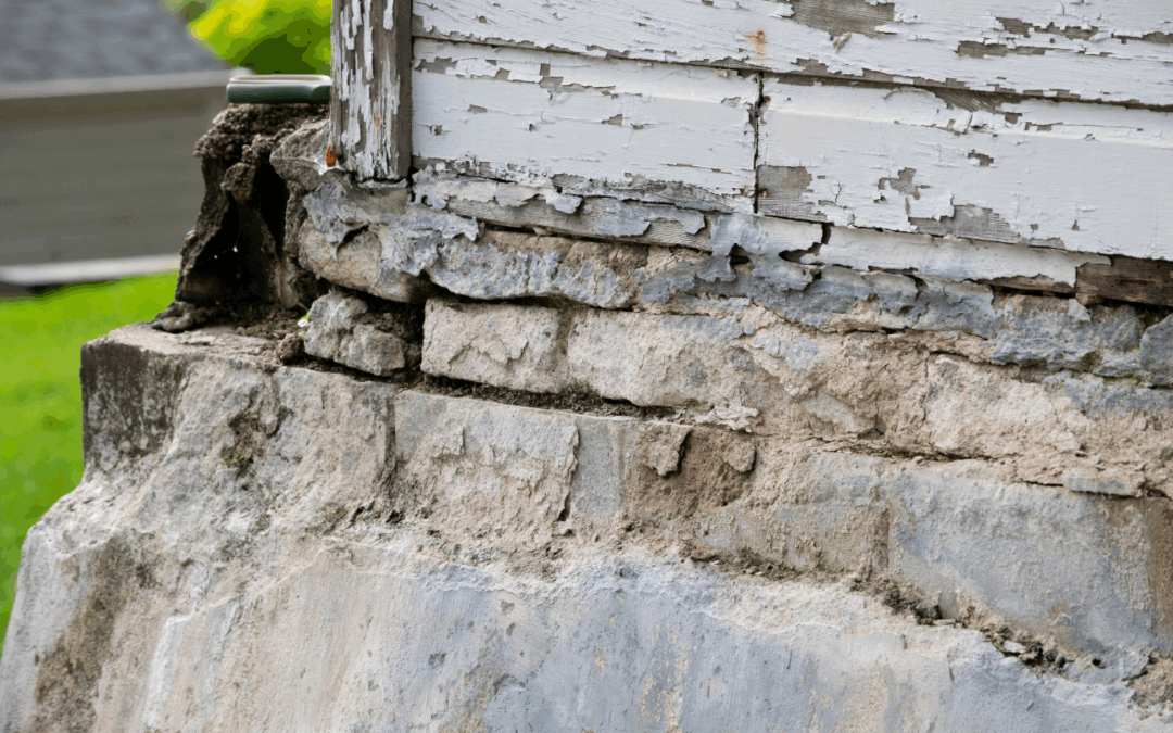 Close-up view of a foundation crack on a Virginia home, illustrating common structural issues that homeowners may face when selling a house as-is.
